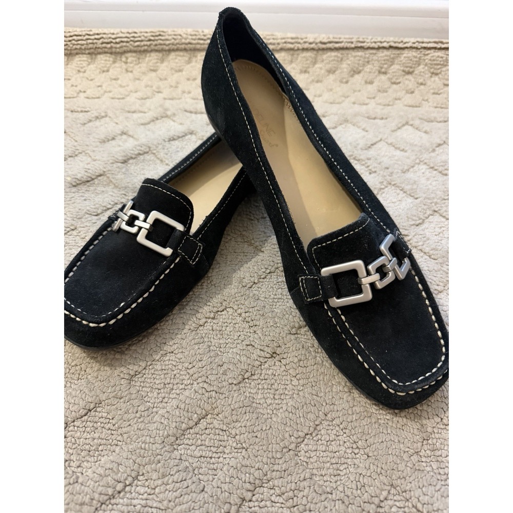 Madeline Stuart Black Suede Loafers Shoes Slip On Leather Upper Women Size 9 1/2